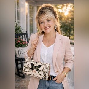 Ted Baker Butterfly Floral Crossbody Bag NWOT Cream Rose Gold Chain Bow Detail